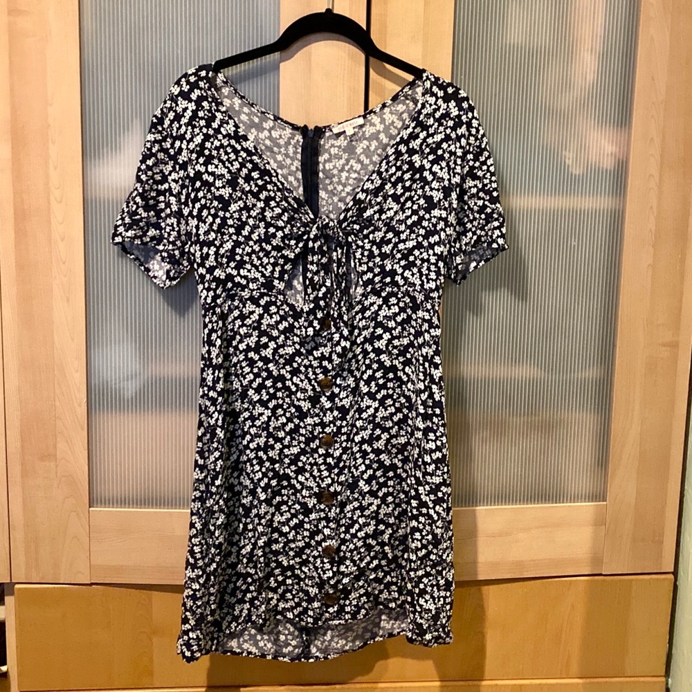 Navy Floral Tie Front Dress